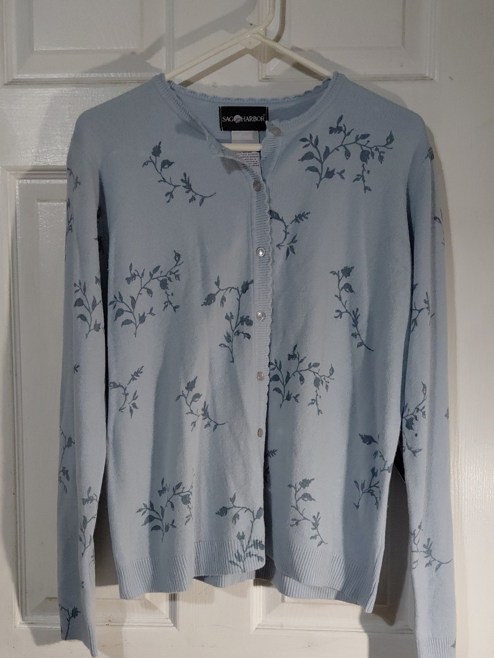 Sag Harbor Light Blue Floral Button-Front Cardigan